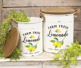 2/Set, Distressed Embossed Farm Fresh Lemonade Canisters