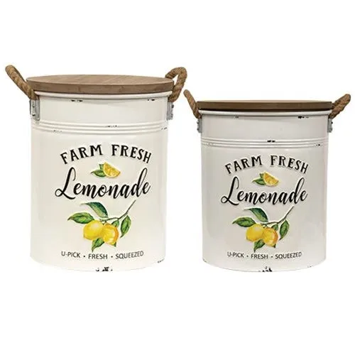 2/Set, Distressed Embossed Farm Fresh Lemonade Canisters