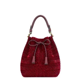 Anya Hindmarch Neeson Oxblood Velvet Woven Drawstring Bucket Bag