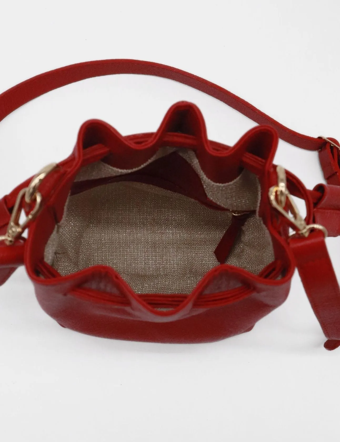 Authenticity cross body bucket bag in red rouje leather women's purse