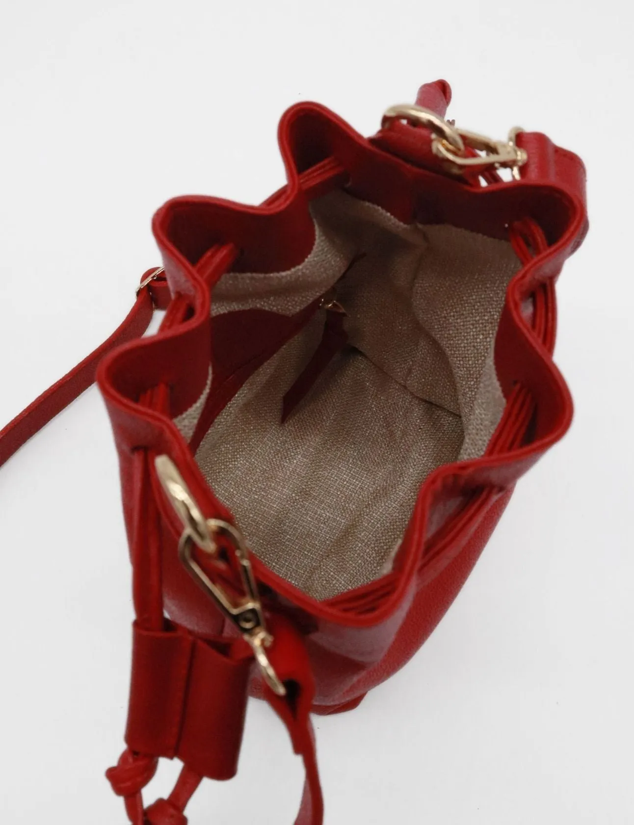 Authenticity cross body bucket bag in red rouje leather women's purse