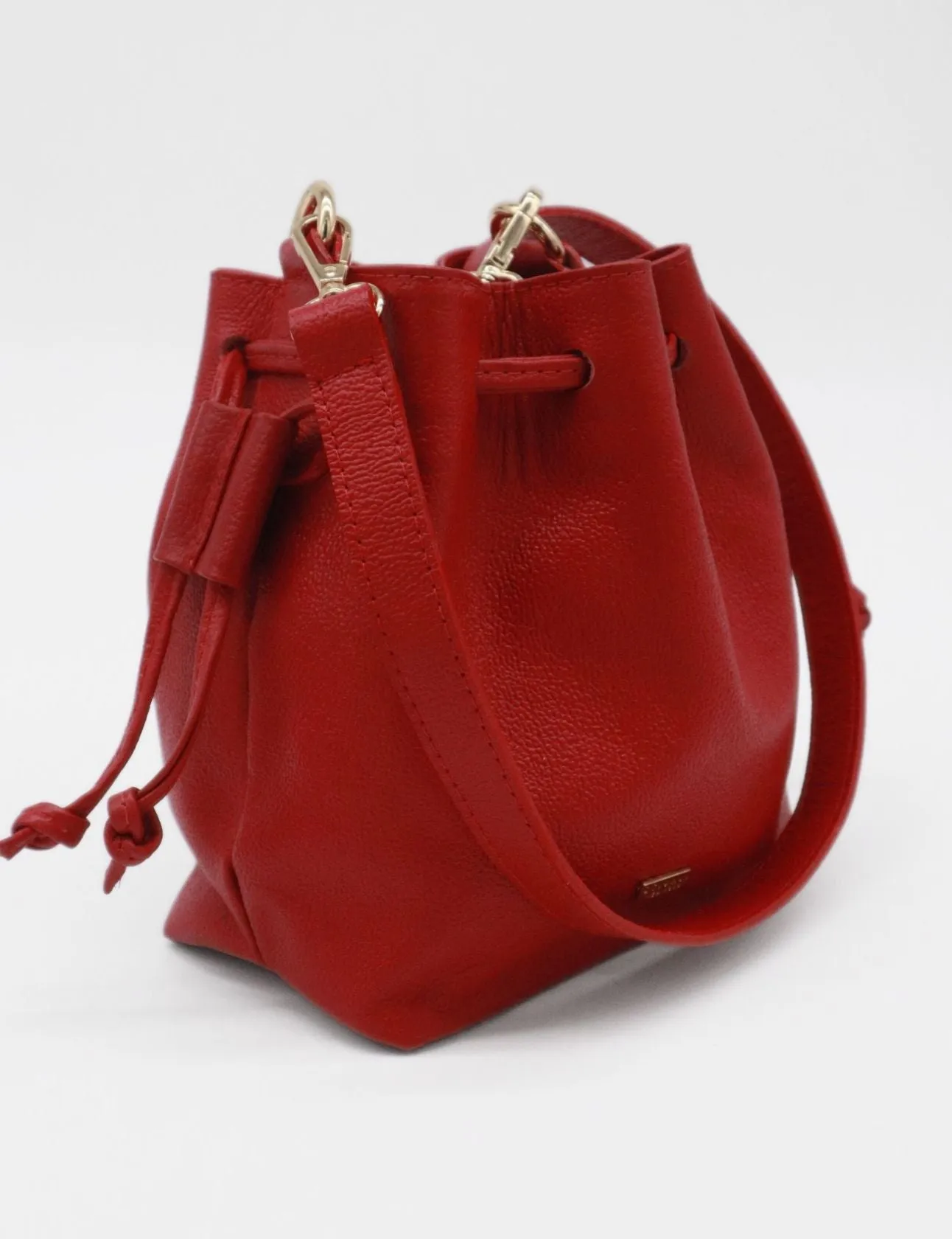 Authenticity cross body bucket bag in red rouje leather women's purse