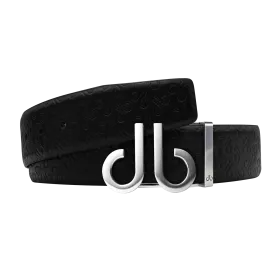 Black Db Icon Pattern Embossed Leather Belt With Druh Db Silver Icon Buckle