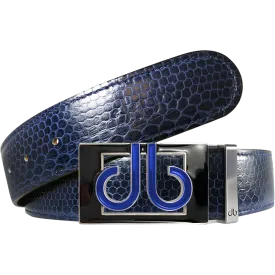 Blue Snakeskin Leather Belt with Buckle