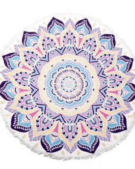 Boho Abstract Flower Fringe Luxury Round Beach Towel