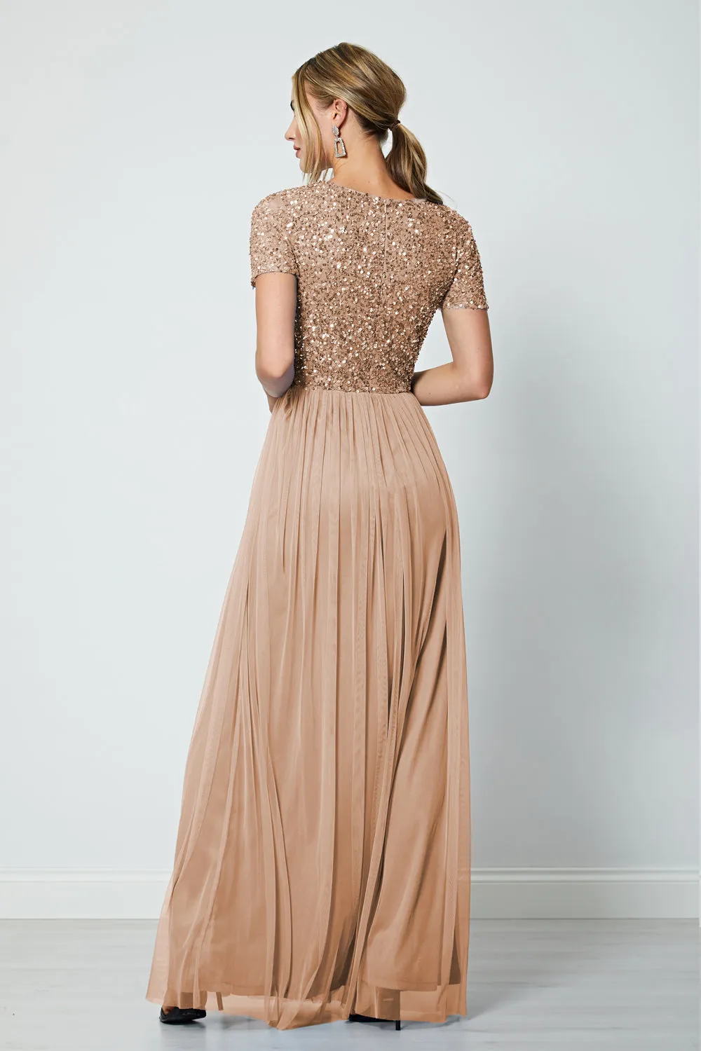 Bridesmaid V-Neck Embellished Sequin Maxi Dress