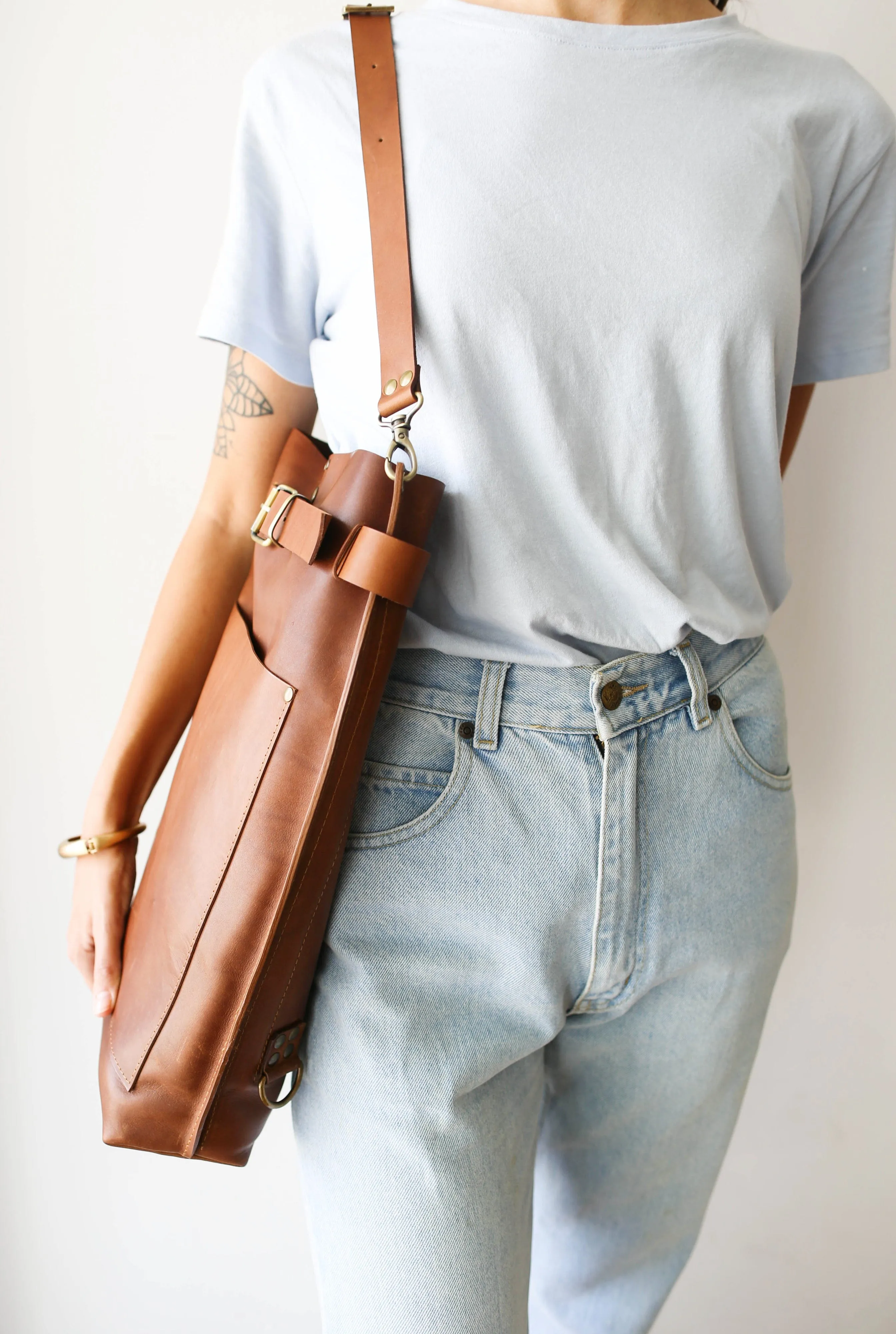 Brown Large Leather Backpack with Front Pocket