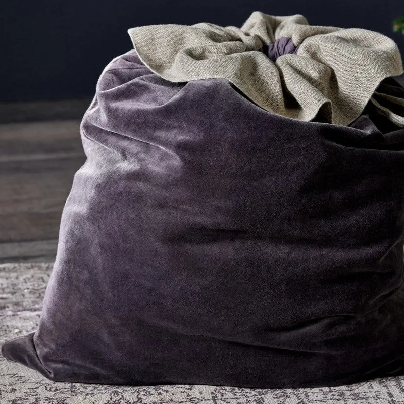 Cotton Velvet and Linen Christmas Sack - Charcoal