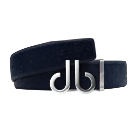 Dark Blue Db Icon Pattern Embossed Leather Belt With Druh Db Silver Icon Buckle