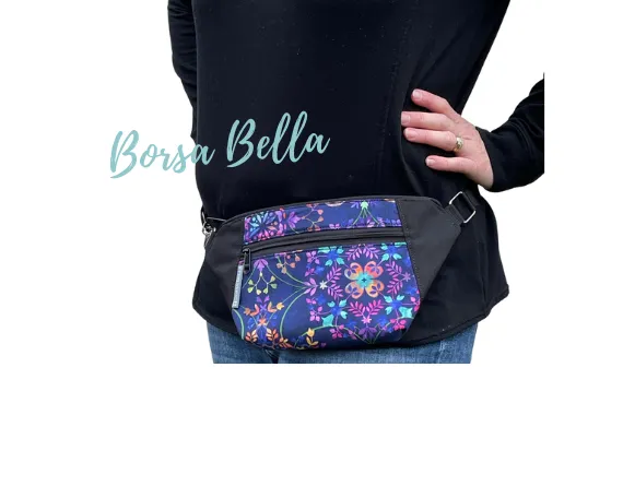 Fanny Pack or Crossbody Bag - Hibiscus Black and White Fabric