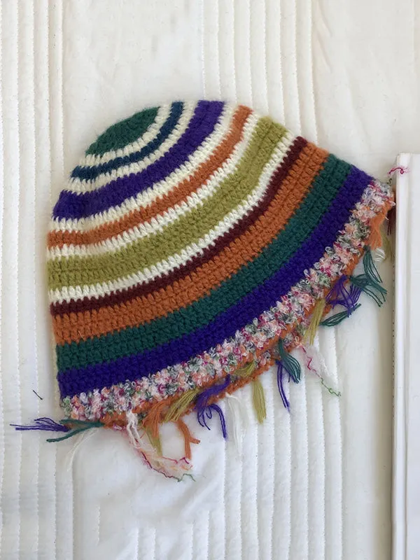 Fringed Striped Tasseled Bucket Hat