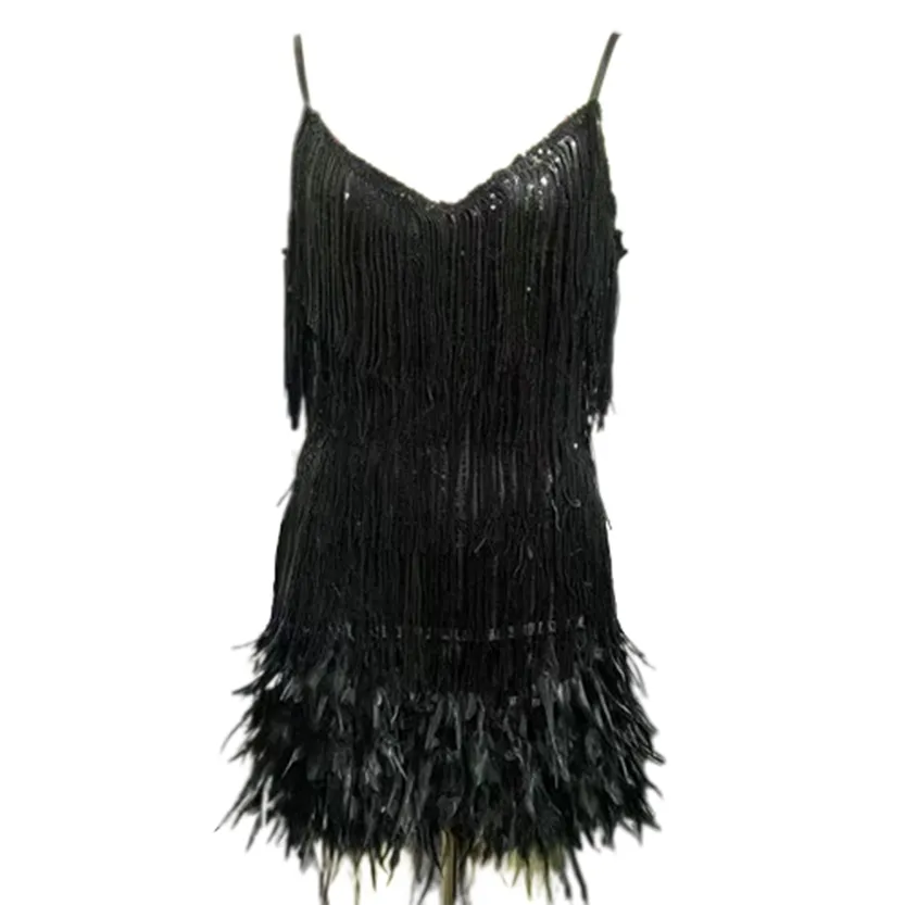 Funki Buys | Dresses | Women's Sequin Feather Fringe Dress