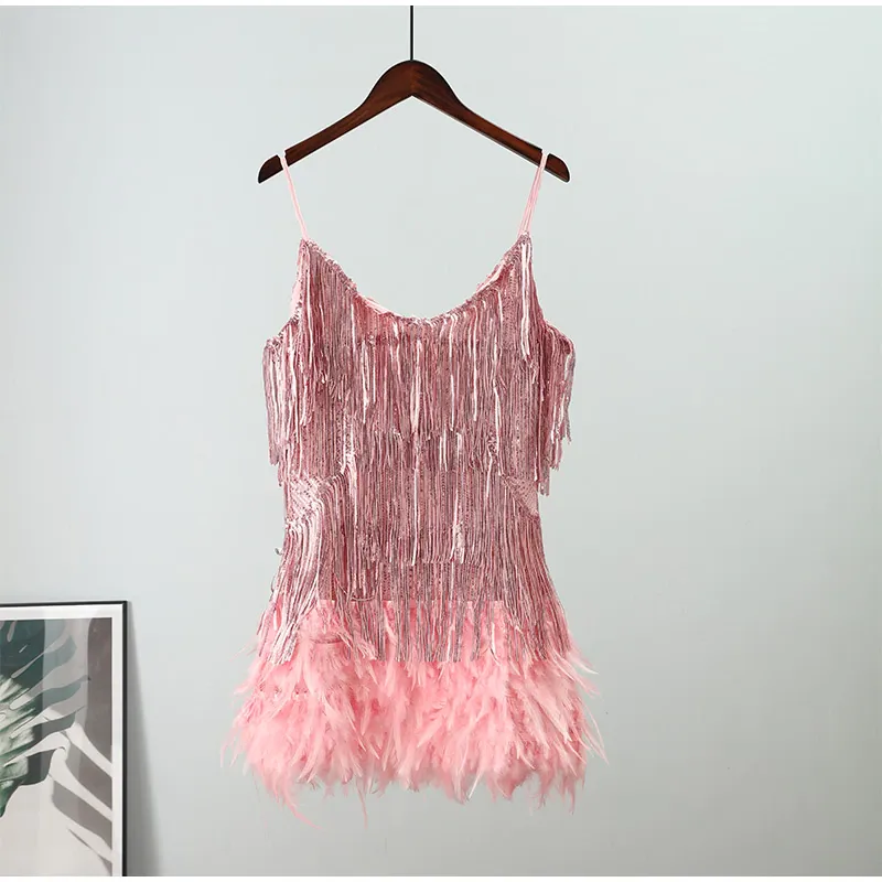 Funki Buys | Dresses | Women's Sequin Feather Fringe Dress