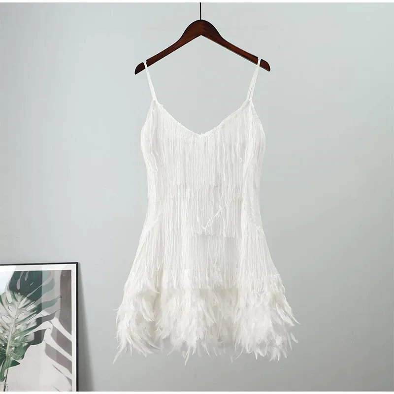 Funki Buys | Dresses | Women's Sequin Feather Fringe Dress