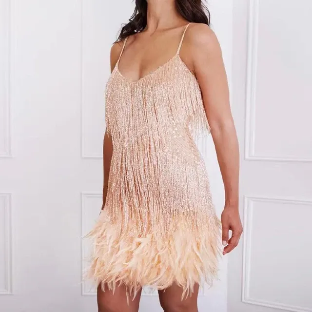 Funki Buys | Dresses | Women's Sequin Feather Fringe Dress