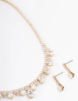 Gold Cubic Zirconia Cupchain Teardrop Jewellery Set