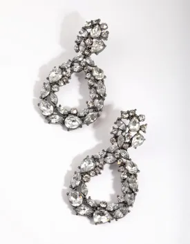 Gunmetal Diamante Teardrop Earrings