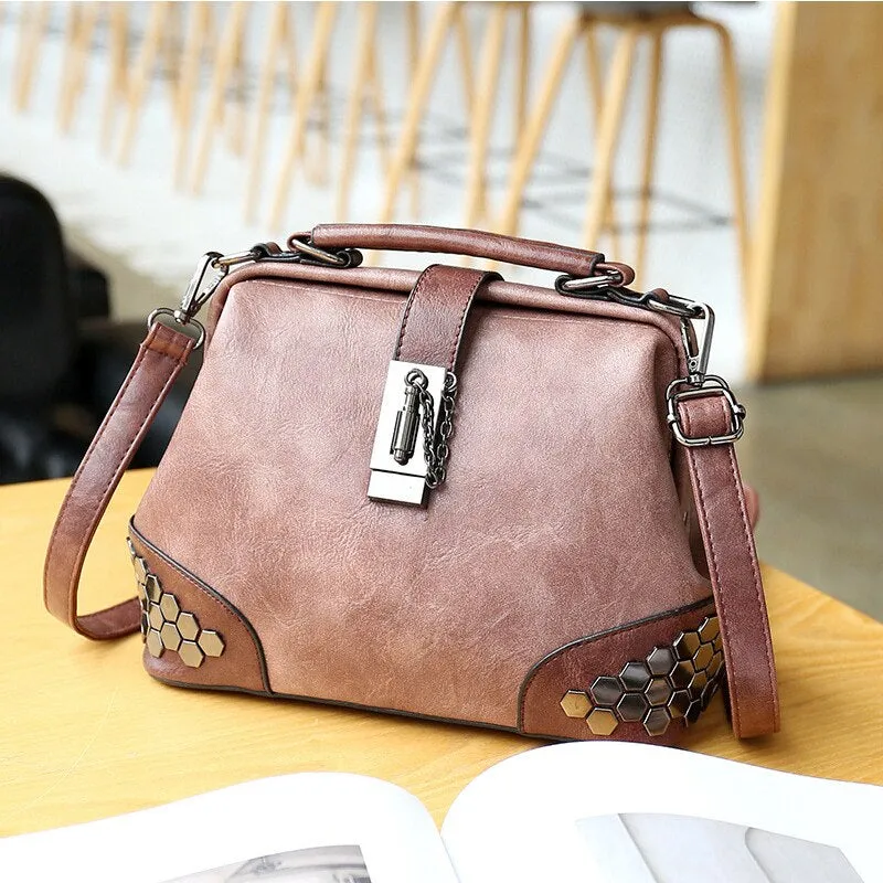 Hip Smart Leather Riveted Cross Body Shoulder Bag