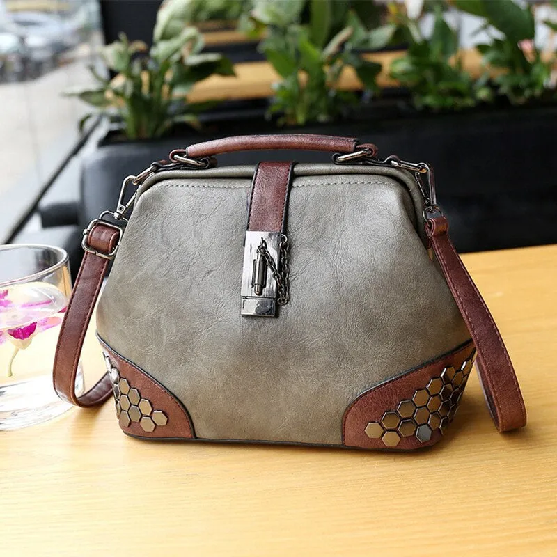 Hip Smart Leather Riveted Cross Body Shoulder Bag