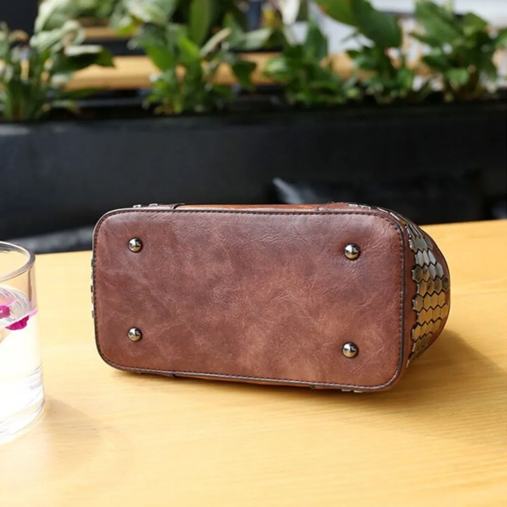 Hip Smart Leather Riveted Cross Body Shoulder Bag