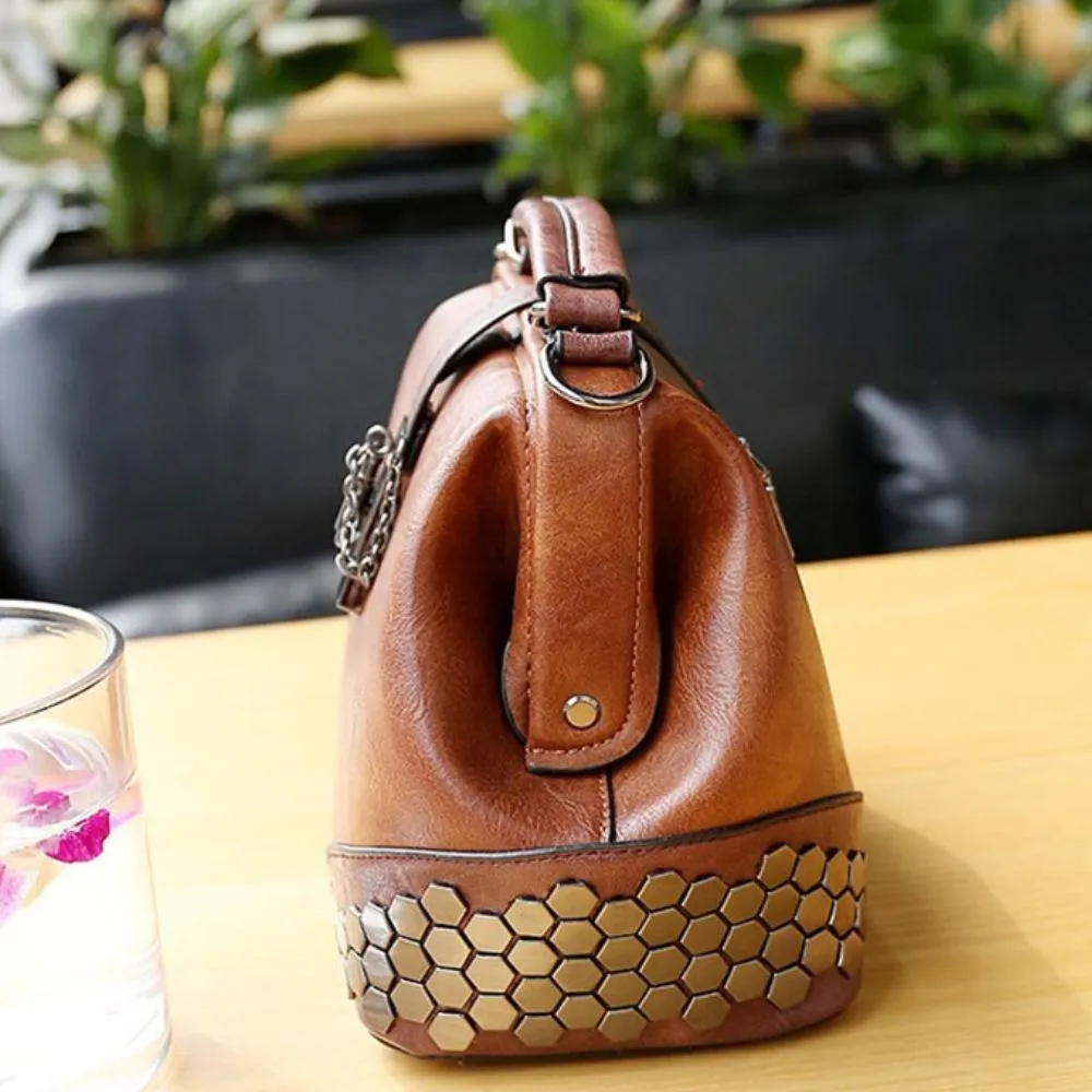 Hip Smart Leather Riveted Cross Body Shoulder Bag