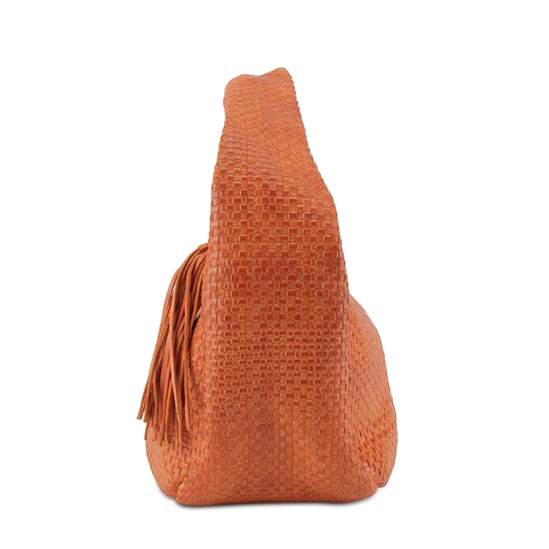 Intricately Woven Handbag in Orange Leather