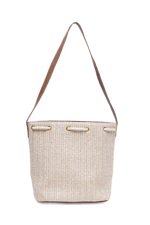 Ivory Raffia Drawstring Bucket Bag