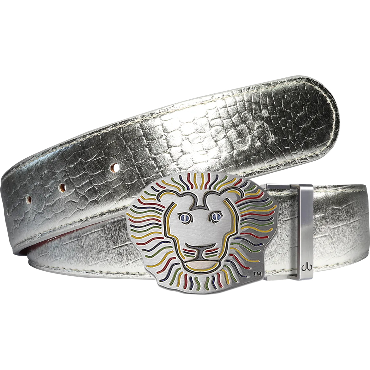 John Daly Lion Buckle and Crocodile Leather Belt in Silver