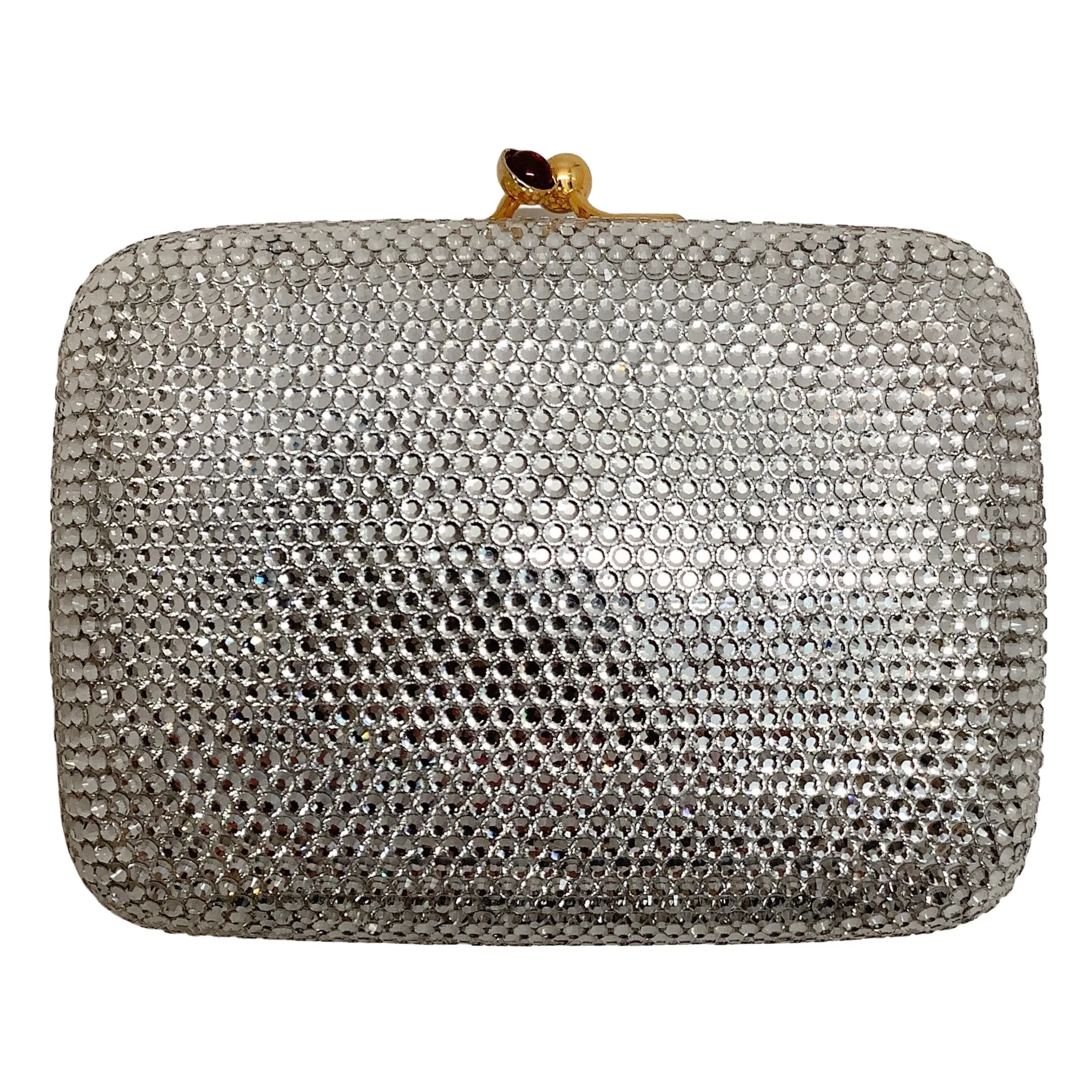 Judith Leiber Small Silver Crystal Embellished Minaudière Clutch