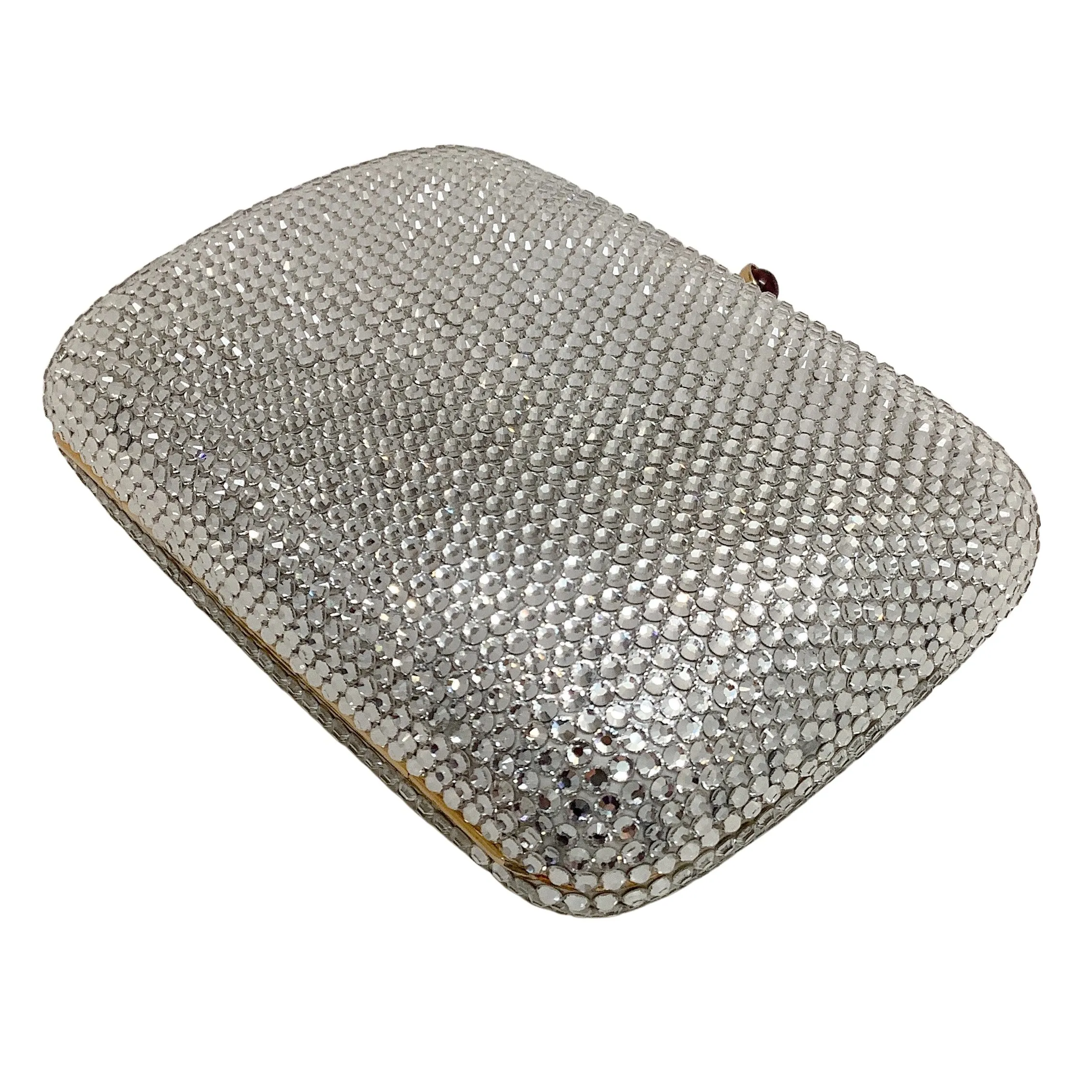 Judith Leiber Small Silver Crystal Embellished Minaudière Clutch