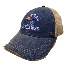 Kansas Jayhawks Retro Brand 1941 Logo Blue Distressed Mesh Adj. Snapback Hat Cap