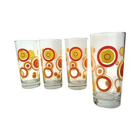 Libbey Vintage Orange and Yellow Circle Glasses (Set of 4)