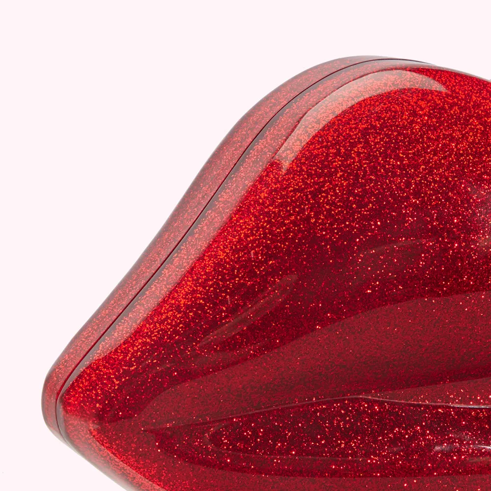 LULU RED GLITTER MEDIUM LIPS CLUTCH BAG