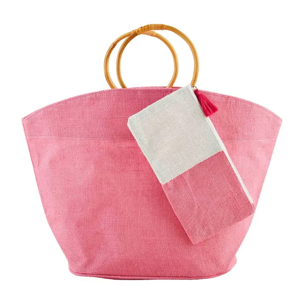 Mud Pie Bright Jute Tote & Case Set