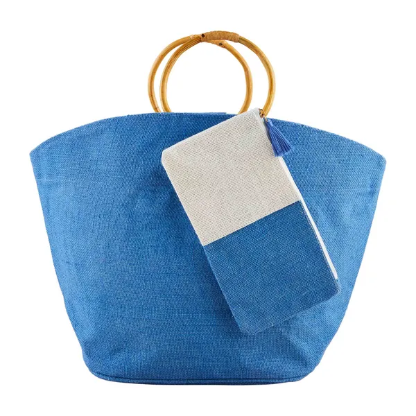 Mud Pie Bright Jute Tote & Case Set