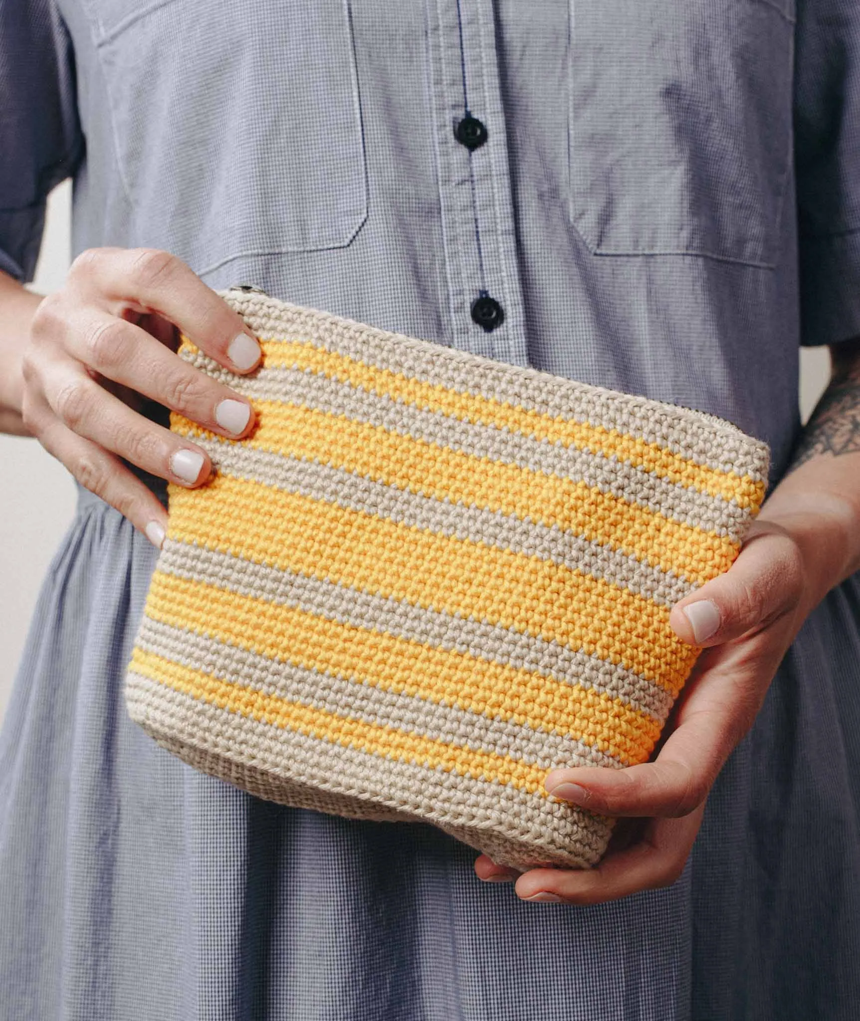 Oval Crochet Pouch: Striped Version Using Rowan Handknit Cotton