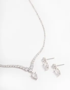 Rhodium Pear Drop Jewellery Set