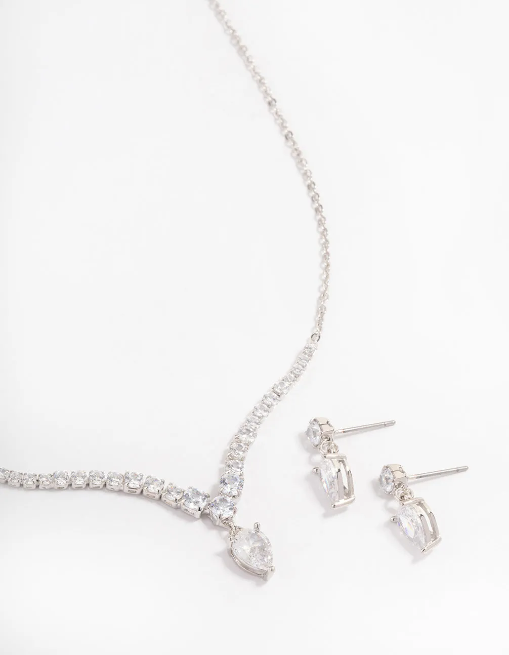 Rhodium Pear Drop Jewellery Set