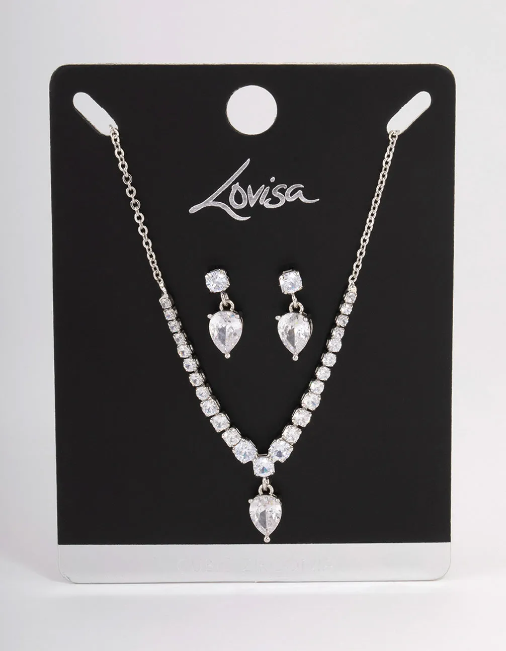 Rhodium Pear Drop Jewellery Set