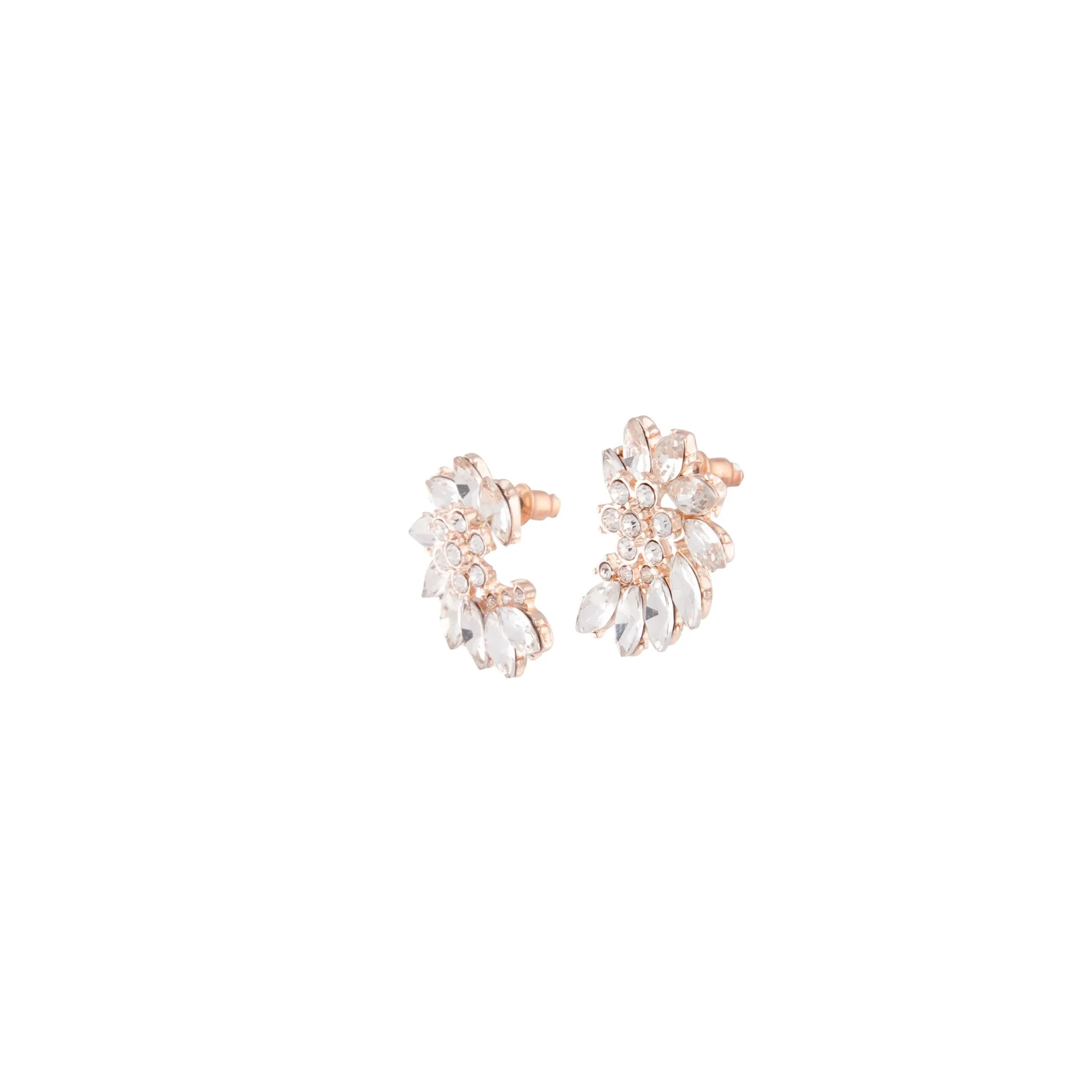 Rose Gold Crystal Marquise Half Moon Stud Earrings