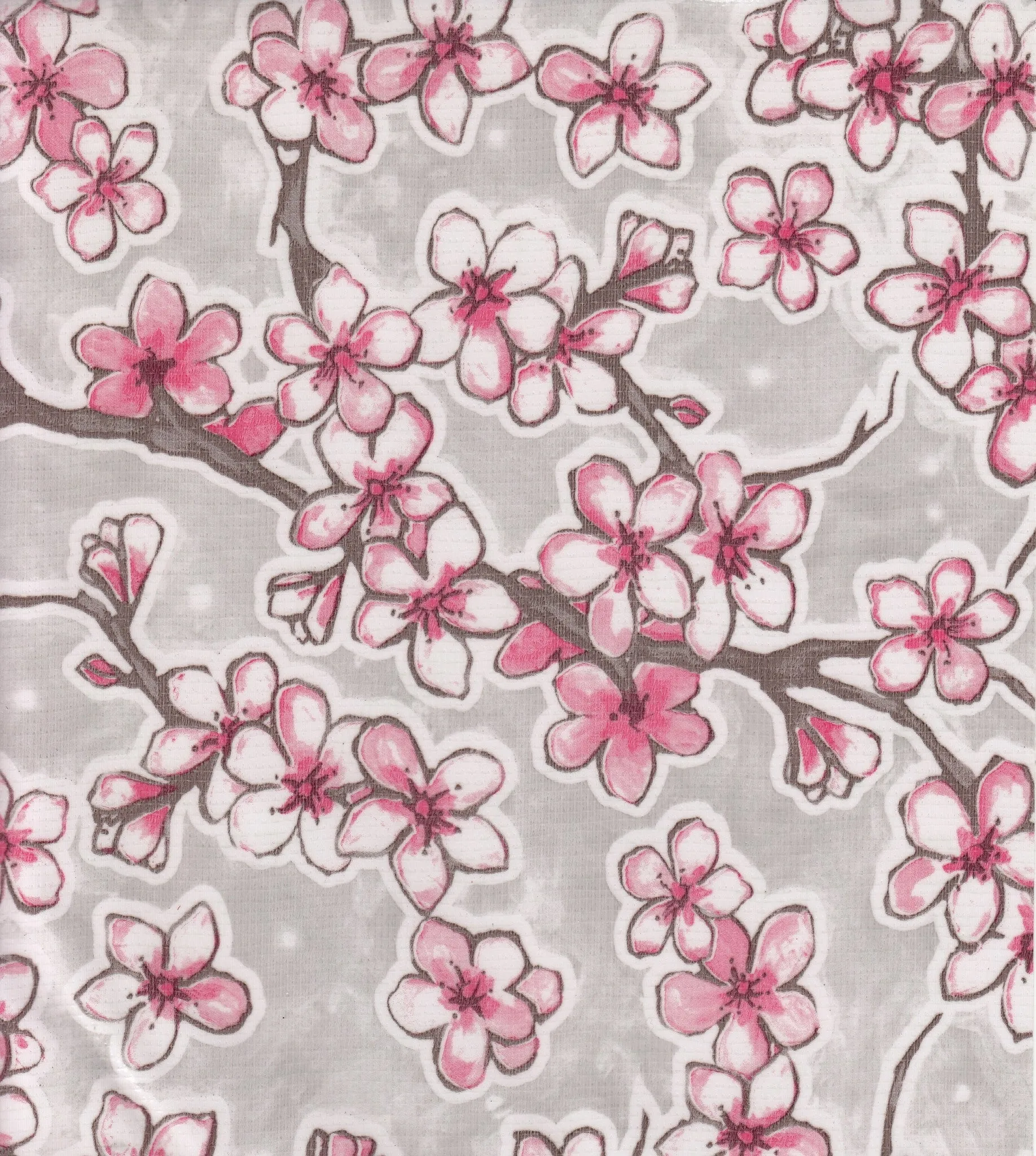 Round Oilcloth Tablecloth in Cherry Blossom Silver