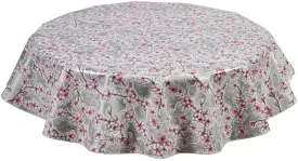 Round Oilcloth Tablecloth in Cherry Blossom Silver