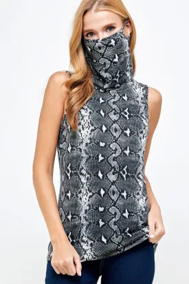 Sleeveless Snakeskin Top with Face Mask