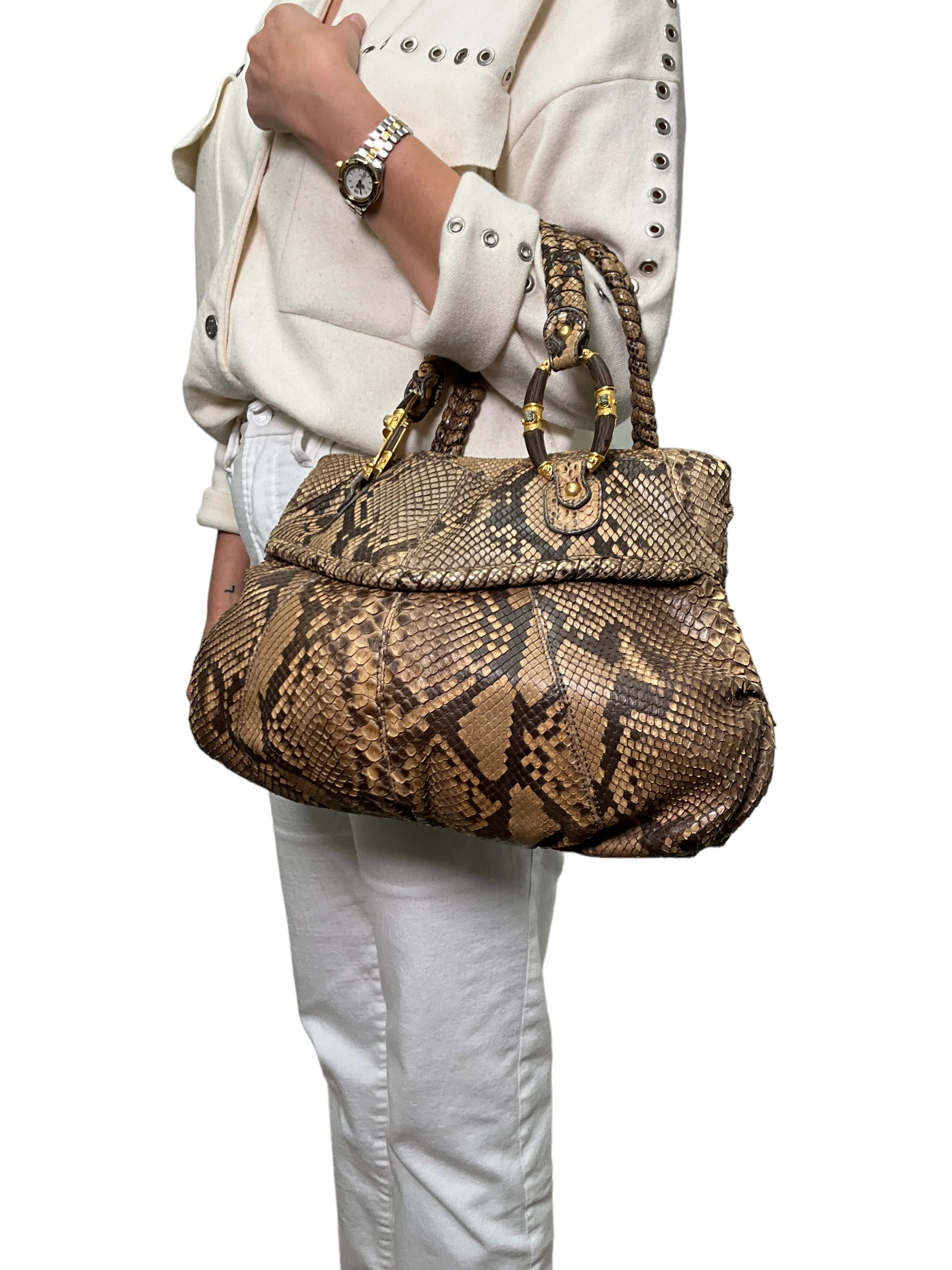 VALENTINO Python Snakeskin Satchel Bag