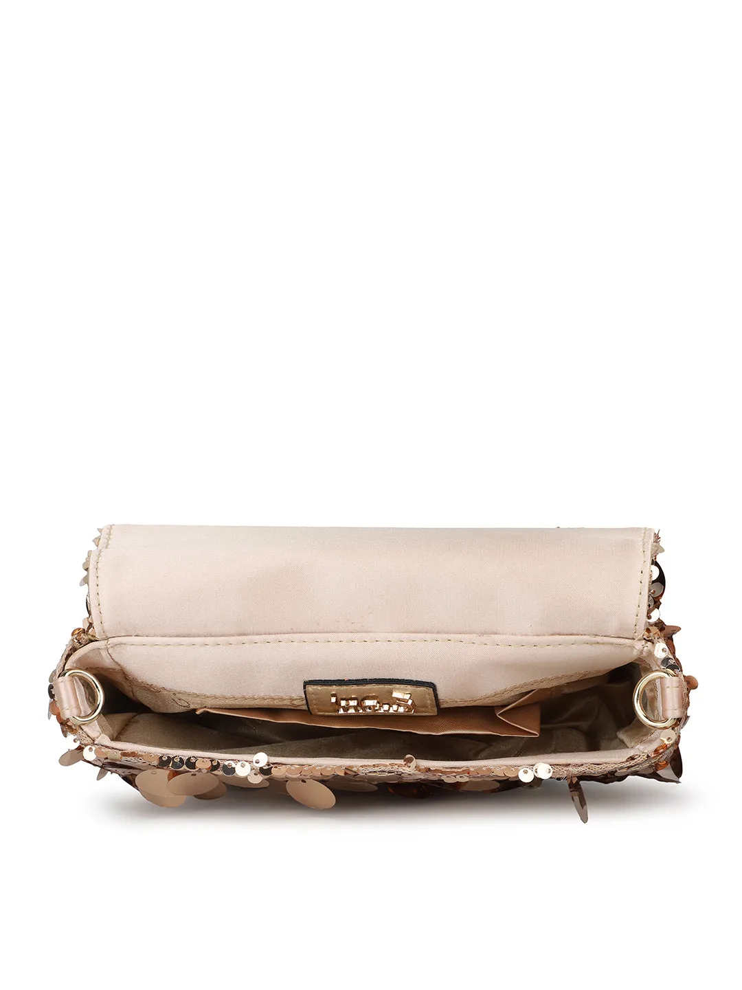 Women Rose Gold Embellished Foldover Clutch