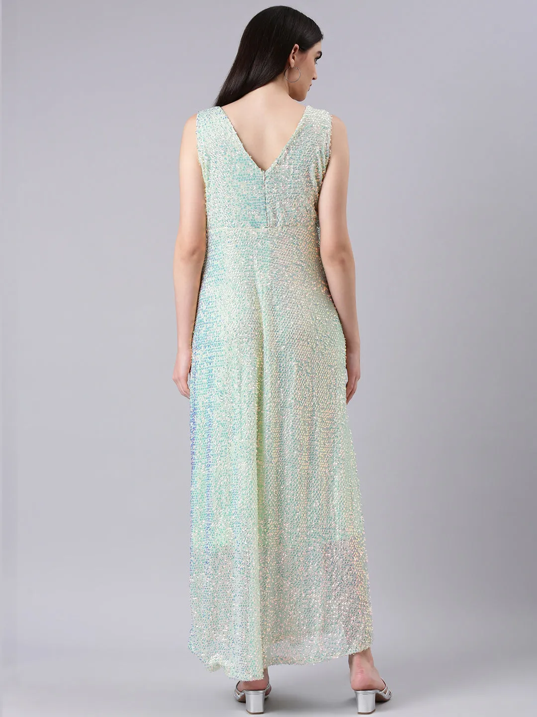 Women Sea Green Embellished A-Line Dress