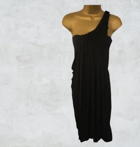 Yigal Azrouel Black One Shoulder Ruffle Drape Dress Sz 1 UK 8 US 4 EU 36